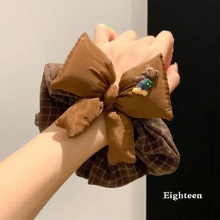 秋冬韩系大门格子秋冬新款 高级蝴蝶结发圈女扎马尾头绳发绳发饰女