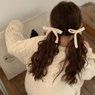 韩系甜美糖果色毛线蝴蝶结发圈飘带发圈软妹双马尾皮筋扎马尾发饰