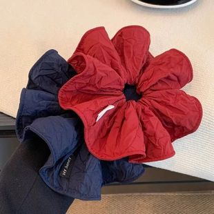 韩系复古红色大肠发圈高级超大丸子头低马尾头绳新款 慵懒头饰发饰