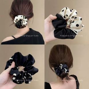 赫本波点风波复古珍珠大肠发圈高级感韩系丸子头发马尾头花发绳肠