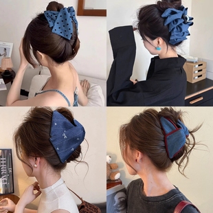 气质红蓝 牛仔交叉抓夹简约发抓高级发夹韩国发饰女头饰ins鲨鱼夹