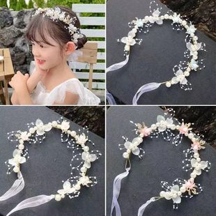 超仙美儿童花环发带发箍珍珠公主韩式 头饰表演花童配饰度假腕花发