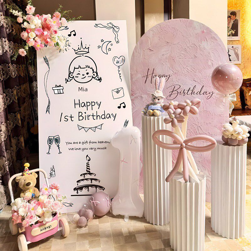 一岁生日布置场景布置氛围韩国宝C宝百日满月宴会道具背景Kt板