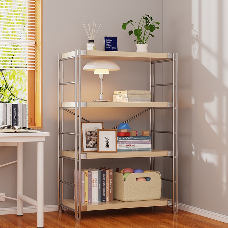 家用置物架多层落地可移动客厅厨房阳台书房多功能日式钢木收纳架