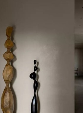 侘寂风实木雕塑橱窗装饰民宿玄关客厅茶室几何柱子大型落地摆件