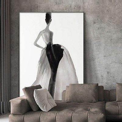 巨幅黑白灰人物装饰画 画高级感客厅沙发背景墙玄关挂画 画大尺寸