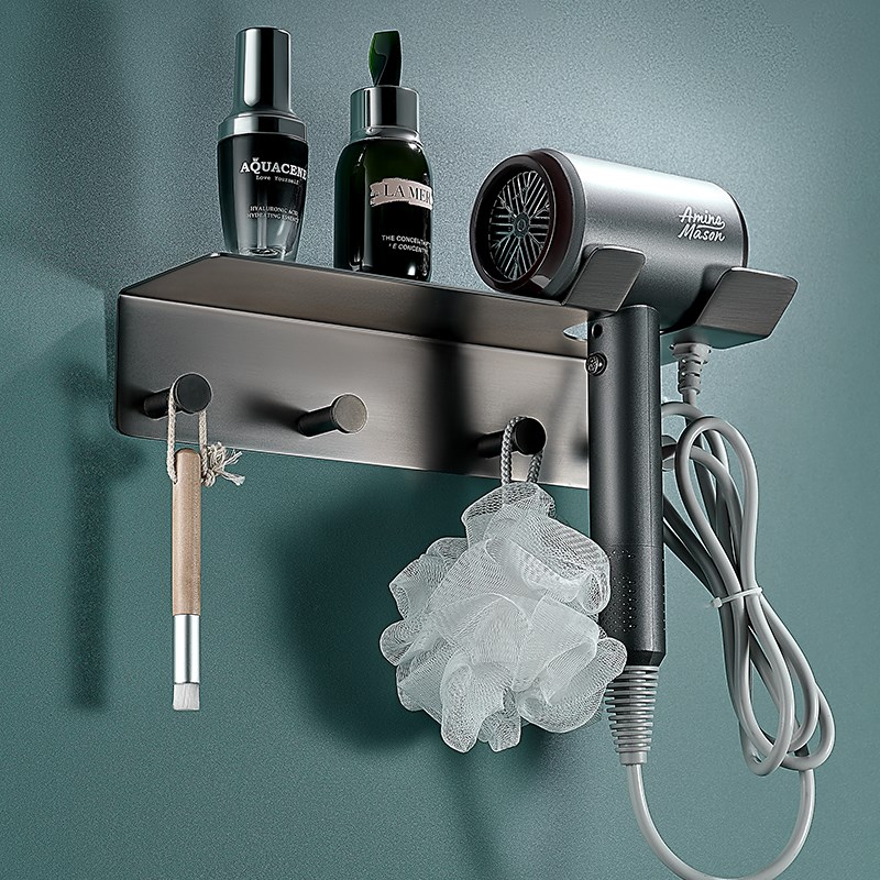 全铜吹风机架子化妆室置物架墙壁挂浴室枪灰吹风机收纳挂架免打孔