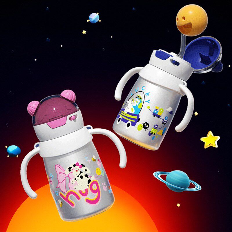 保温杯儿童带手柄学饮杯宝宝1岁婴幼儿外出携带上学专用吸管水杯