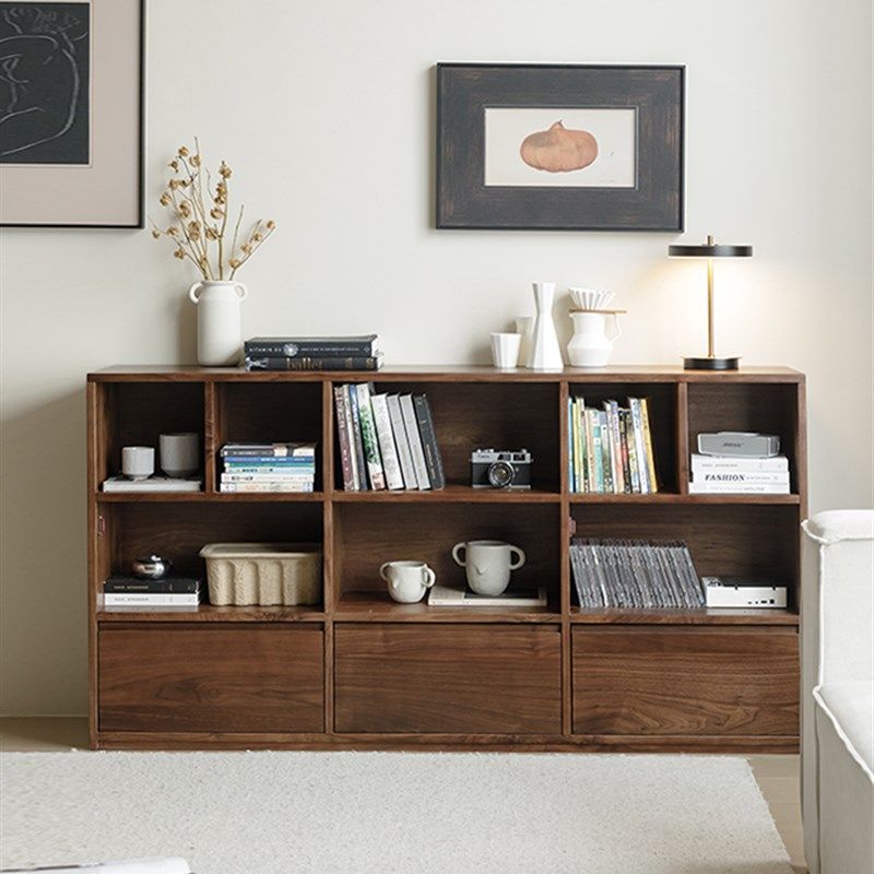 实木书柜北美黑胡桃木客厅收纳格子矮柜带抽屉储物展示柜沙发边柜,住宅家具,组合书柜,淘宝优惠券,粉丝福利购,淘宝优惠卷