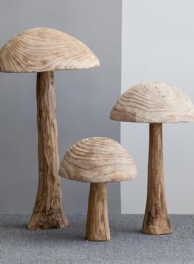 创意实木蘑菇落地摆件样板房客厅玄关软装饰酒店大堂售楼处艺术品