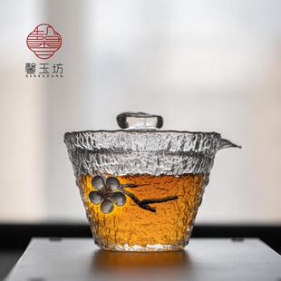 泡茶器功夫茶具敬茶碗 馨玉坊加厚锤纹玻璃手抓盖碗家用二才杯日式