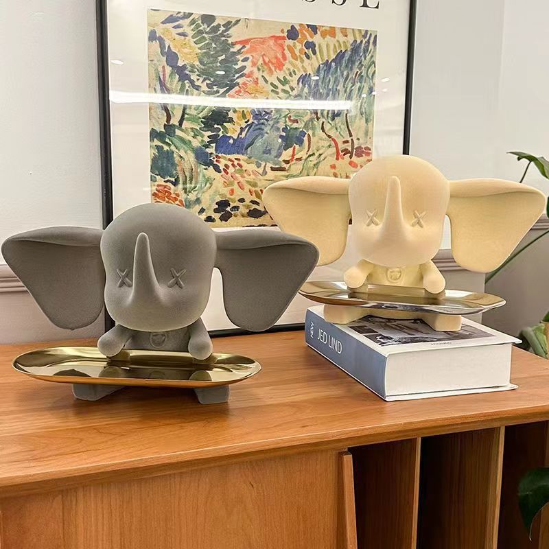 小飞象托盘入户进门玄关鞋柜钥匙收纳摆件轻奢高级感大象装饰品