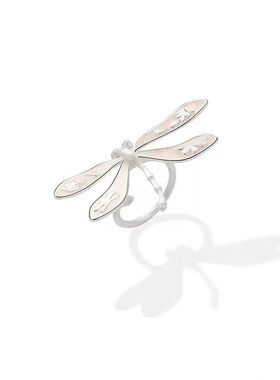 蜻蜓珠光珐琅/黑珐琅拉丝牡丹可调节戒指气质小众独特时尚百搭女