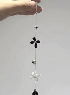 小众设计手工制作花朵黑色耳钉优雅落肩仙气高级感气质长款耳饰