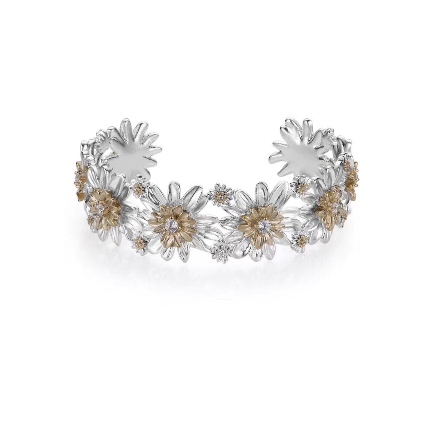 双色雏菊手镯开口式花朵造型时尚百搭高级感精致优雅气质手饰品