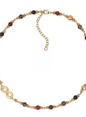 复古撞色珠饰短款颈链 无限符号装饰轻奢锁骨链 日常穿搭时尚配饰