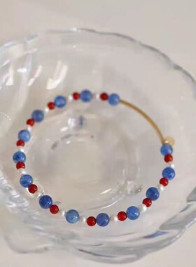 新中式蓝红撞色串珠手链女小众百搭设计高级感简约时尚百搭饰品