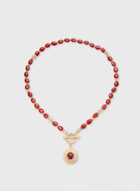 2026春夏新款红串珠项链高级感轻奢气质哑光质感时尚太阳锁骨链女