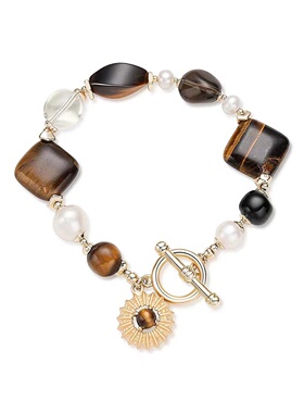 虎眼石串珠珍珠组合金色手链小众高级感轻奢复古独特精致手饰女