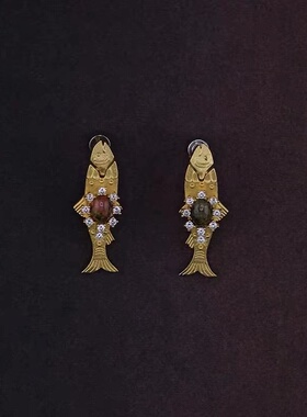 三文鱼与白天的眼睛系列复古时尚个性百搭三文石日常个性精致耳饰