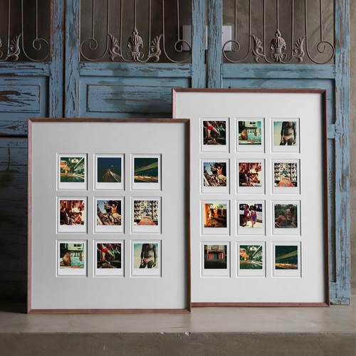 宝丽来拍立得相框情侣礼物挂墙实木九宫格diy打印照片框装裱画框