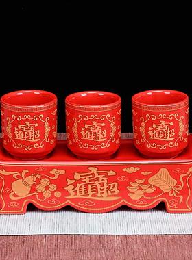 佛堂供酒杯敬酒杯三供杯三连杯财神杯陶瓷家用佛台净水杯土地祖先
