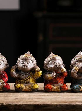 久造创意陶瓷四不猴猴子家居摆饰客厅办公室装饰品孙悟空不说不听