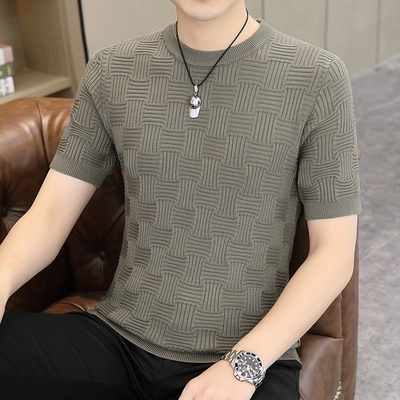 半高领毛衣短袖男新款秋冬季加厚修身保暖针织衫半袖t恤打底衫潮