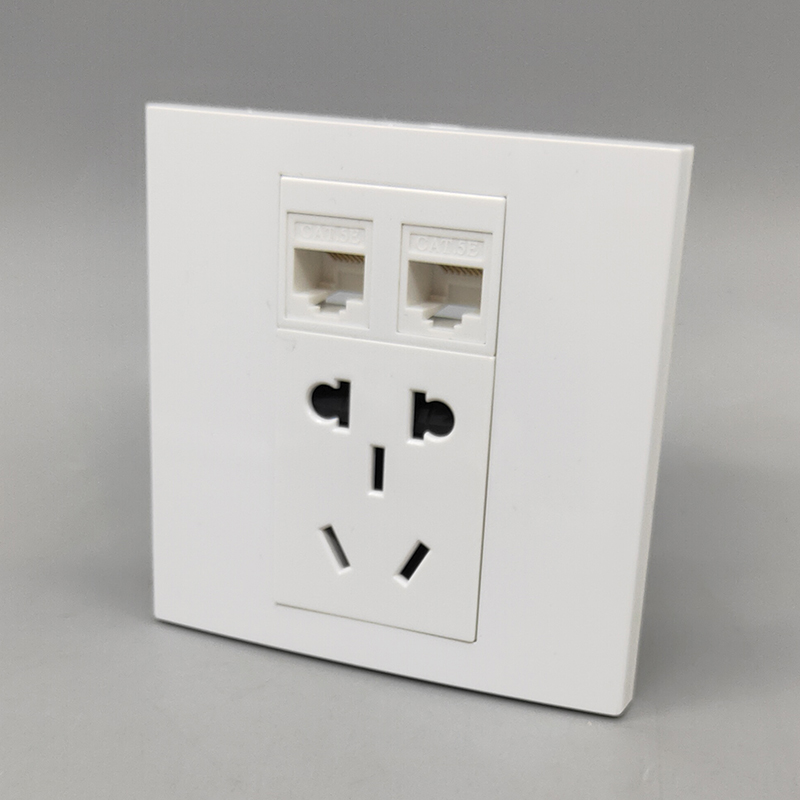 86型五孔电源带双口超五类网络插座二三插加RJ45电脑网线模块面板