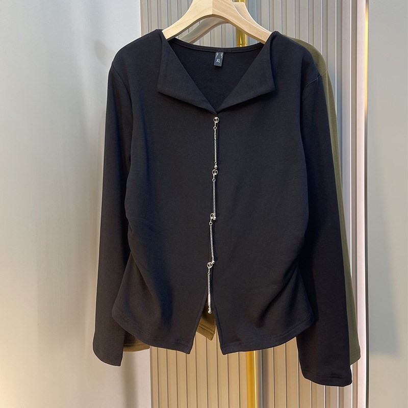 甜辣胖mm大码上衣高级感女装秋季新款收腰针织衬衫洋气别致法式潮