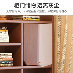 实木书桌学生家用学习写字桌卧室书桌书架一体带书柜抽屉电脑桌子