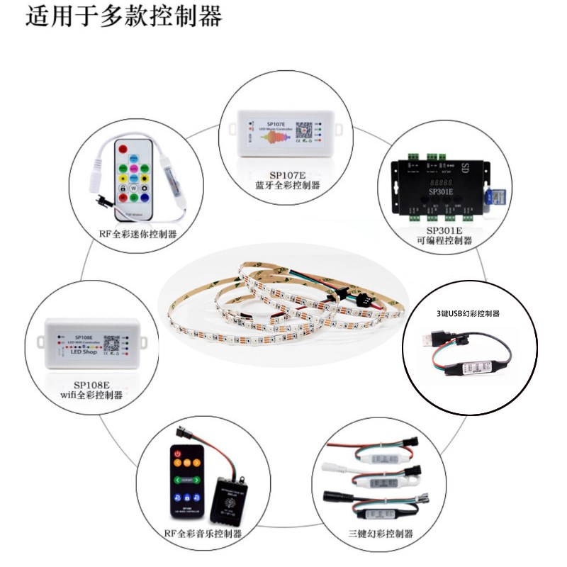 12V5MM宽WS2812B幻彩LED灯带全彩5050灯珠内置IC炫彩单点单控灯条