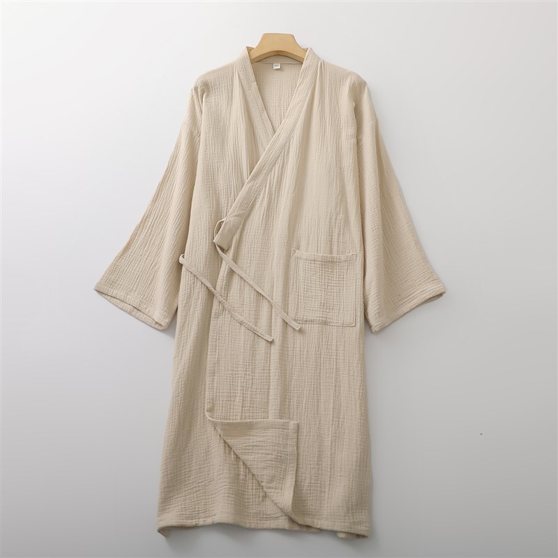 文艺范大码睡袍男女纱开衫细绳一体式家居服可外穿汗蒸浴袍薄