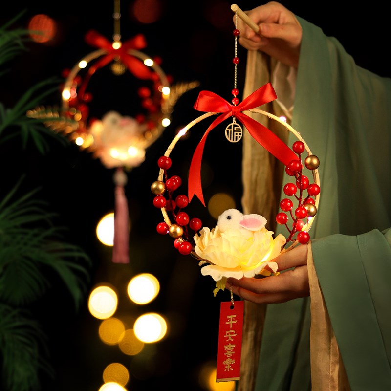 中秋节灯笼2023新款古风兔子花灯diy材料包儿童手提昙花灯夜灯