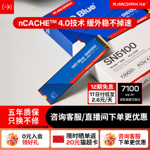 闪迪sn5100固态硬盘1tb7100MB/s