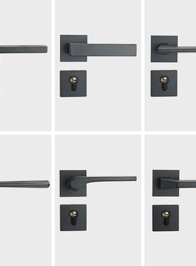 家用门锁通用型静音房门锁门把手房门五金卧室门锁具两件式黑色