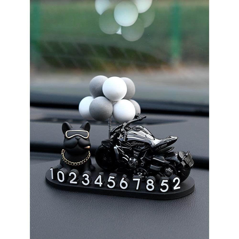 经典法斗狗汽车临时停车号码牌车载立体数字挪车电话牌车内饰摆件