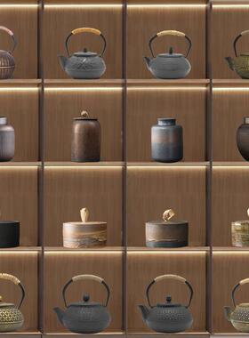 新中式茶室茶楼装饰博古架茶壶茶叶罐茶文化禅意国风古风茶道摆件