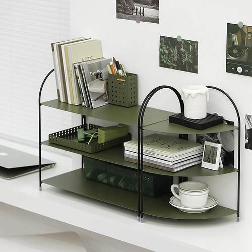 墨绿色收纳层架 转角置物架 厨房台面三层杂物架 ins风铁艺杯子架