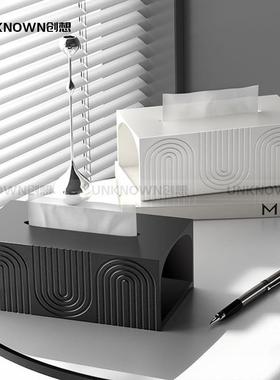 简约轻奢抽纸盒客厅高档设计感纸抽盒民宿创意黑色灰色白色纸巾盒