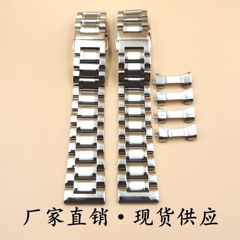 厂家现货名匠五珠双按蝴蝶扣不锈钢表带20mm22mm金属实心钢带表链