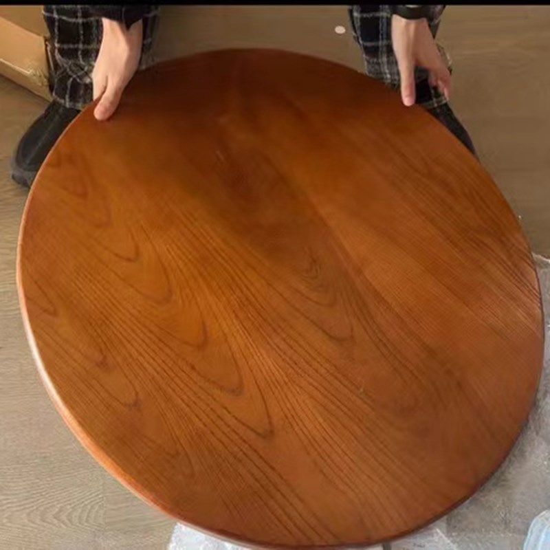 直拼板圆桌面定制圆板1米2松木榆木原木60x60桌面板5cm桌板胡桃色