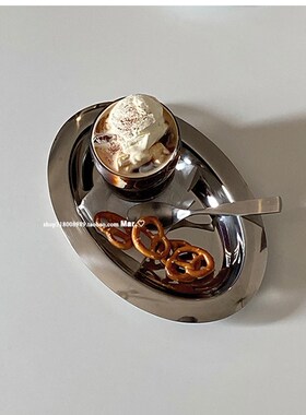 走失的blue椭圆金属托盘亮面托盘早餐盘不锈钢餐用托盘面包餐盘