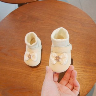 12个月婴幼儿棉鞋 冬季 子一岁女宝宝公主学步前鞋 保暖 婴儿袜套鞋