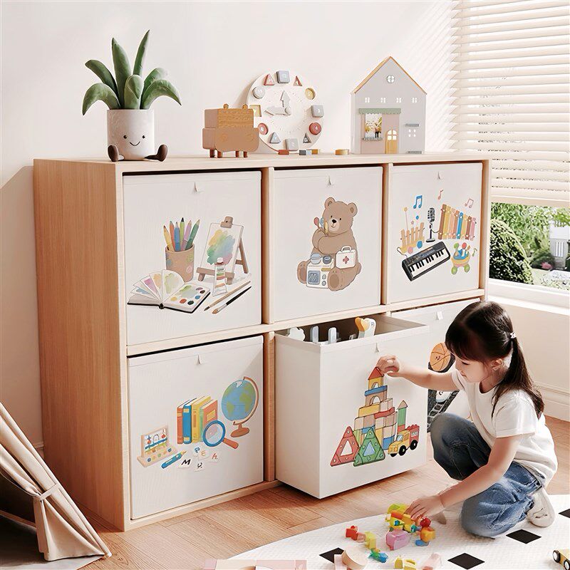 可爱卡通玩具收纳箱抽屉式大容量可折叠儿童玩具整理盒布艺收纳筐