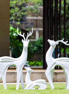 户外几何鹿梅花鹿动物雕塑现代简约公园小区楼盘草坪园林装饰摆件