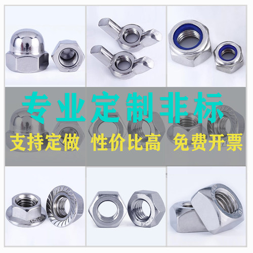 304/201不锈钢六角螺母盖型装饰四方法兰带垫尼龙防松自锁螺帽
