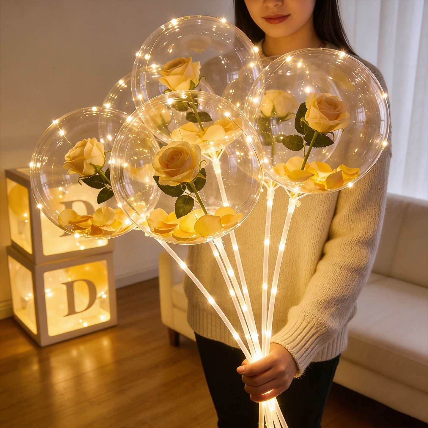 七夕情人节玫瑰花束发光波波球图片