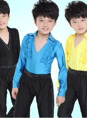 男童拉丁舞服装 少儿童舞蹈服装 男孩练功服黑色长袖舞蹈衣裤