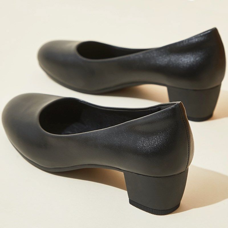 圆头粗跟单鞋女中跟工作鞋黑色软底女鞋职业浅口学生面试空乘皮鞋,女鞋,浅口单鞋,淘宝优惠券,粉丝福利购,淘宝优惠卷